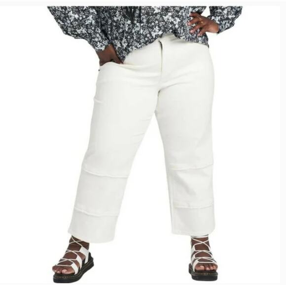 Universal Standard x Erdem Hana Wide Leg Jeans 24 NWT White Cropped Fray - Picture 1 of 6